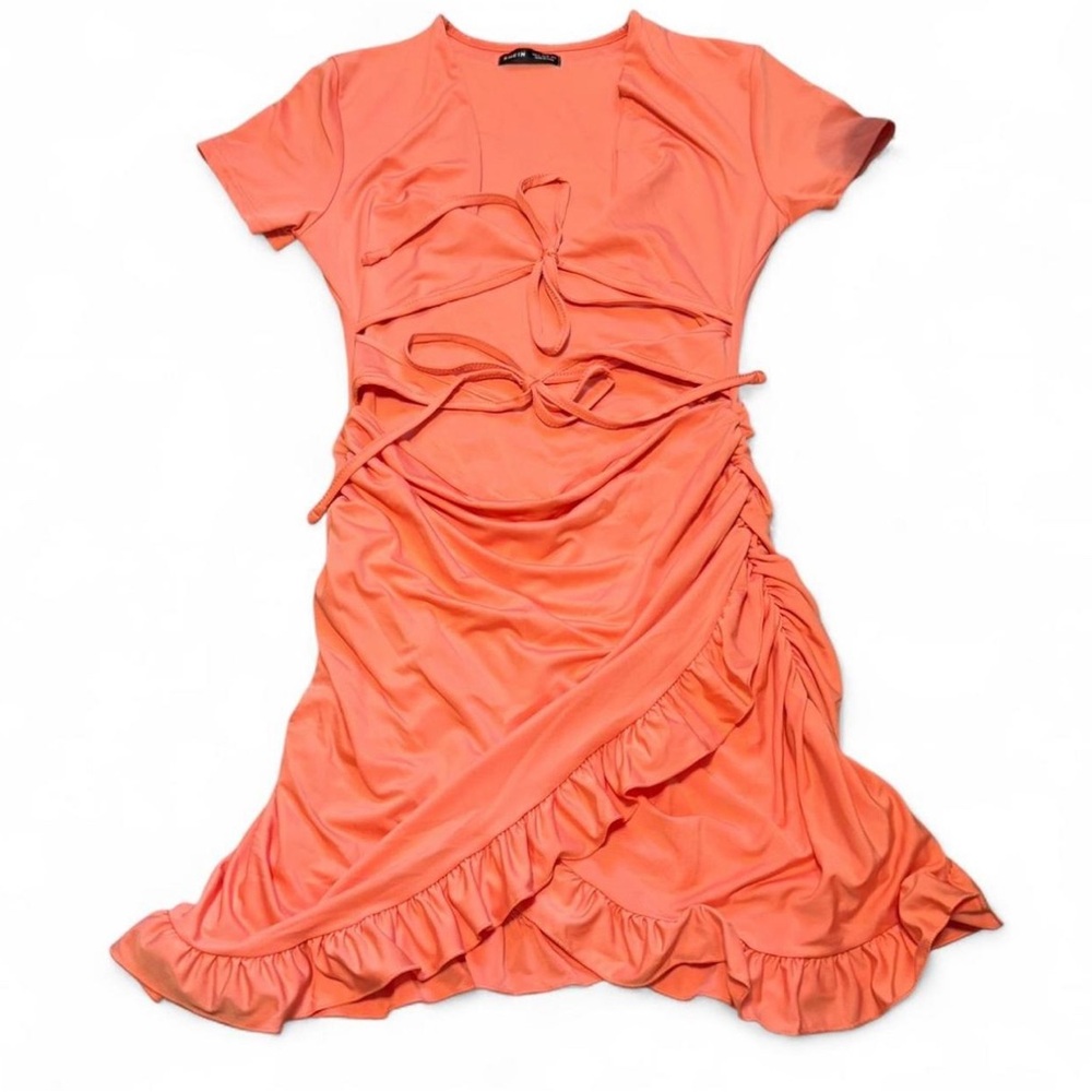 SHEIN Asymmetrical Coral Dress with Ruffle Detail